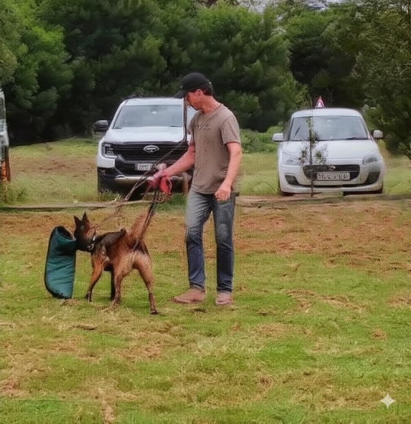 Dog on leash learning proper walking behavior during training