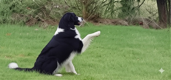 Young puppy learning to hold out paw during training session