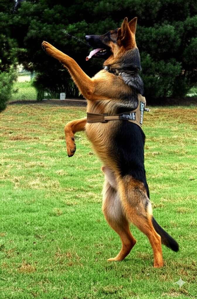 Dog performing advanced tricks during specialized trick training